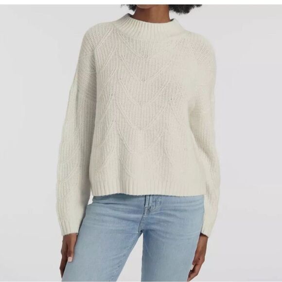 NEW $188 Splendid Women's White Chunky Knit Pullover Crewneck Sweater Size L - Picture 1 of 6